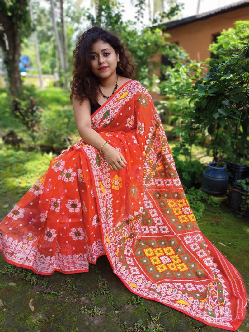 Bengals Handloom Cotton Silk Jamdani Saree .With Blouse