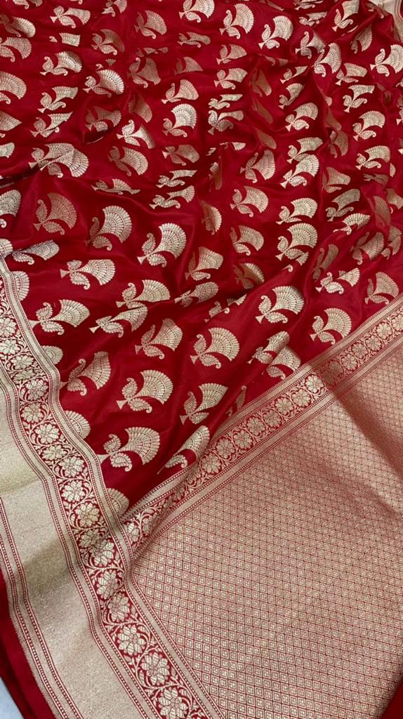 Red Color Pure Katan By Katan Kadhwa Weaved Silk Saree With Meenakari Work