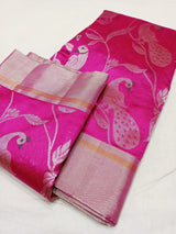 Pure Pattu Silk All Over Silver Zari Mina jaal Work saree .With Silver Zari Tissue Pallu