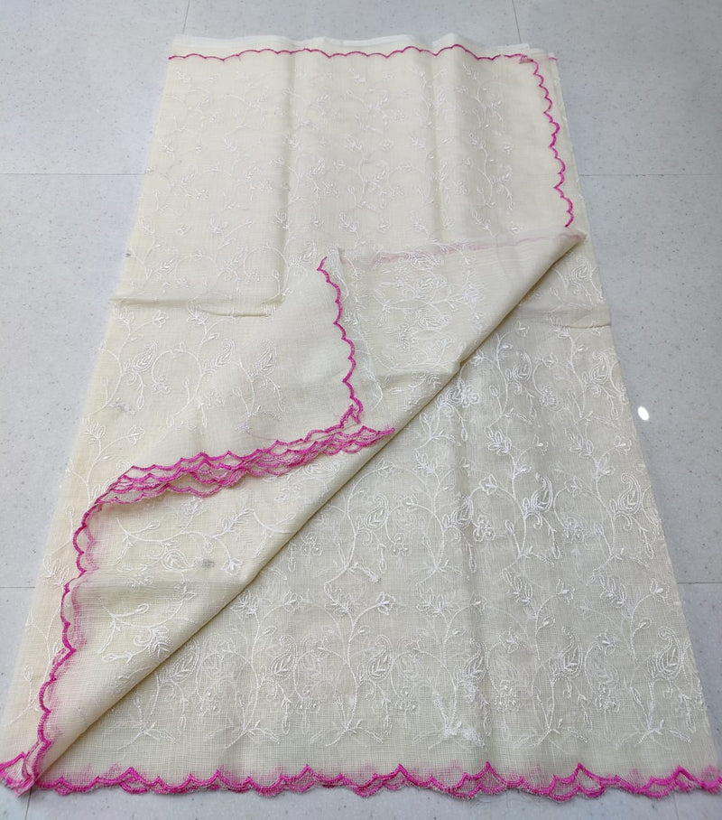 Pure Kota Doriya cotton Cut Work Chickankari Embroidery Saree With Runing Blouse