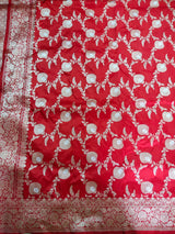 Red Color Pure Katan By Katan Kadhwa Weaved Silk Saree With Meenakari Work