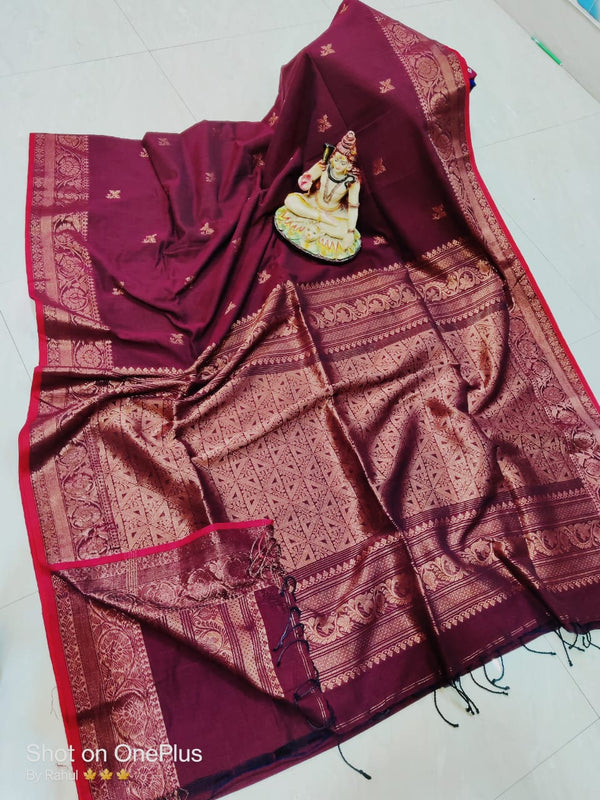 Pure Cotton Banarasi Silk Saree With Blouse.