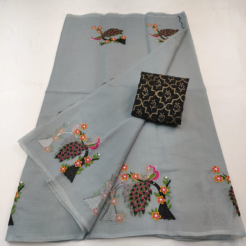 Pure Kota Doria  Embroidery Saree with Blouse .