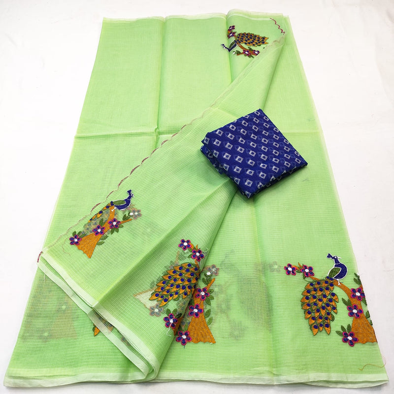 Pure Kota Doria  Embroidery Saree with Blouse .