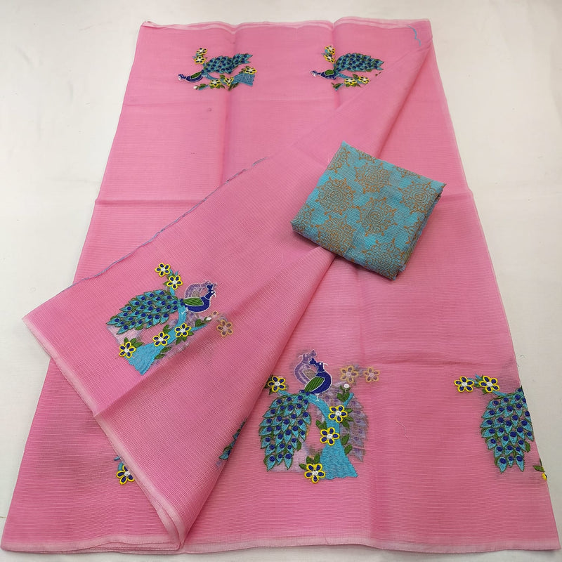 Pure Kota Doria  Embroidery Saree with Blouse .