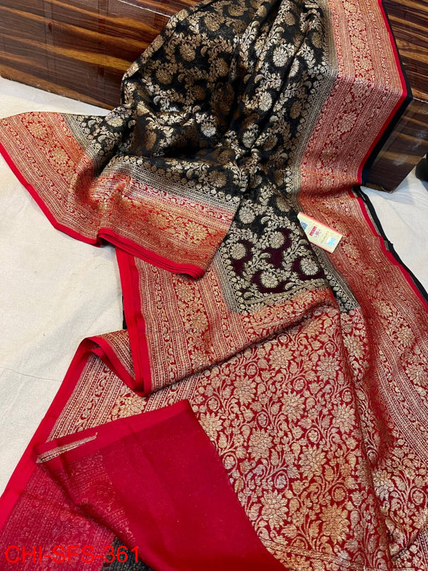 Pure Khaddi Georgette Hand Weaved Full Zari Work Saree with Running Blouse