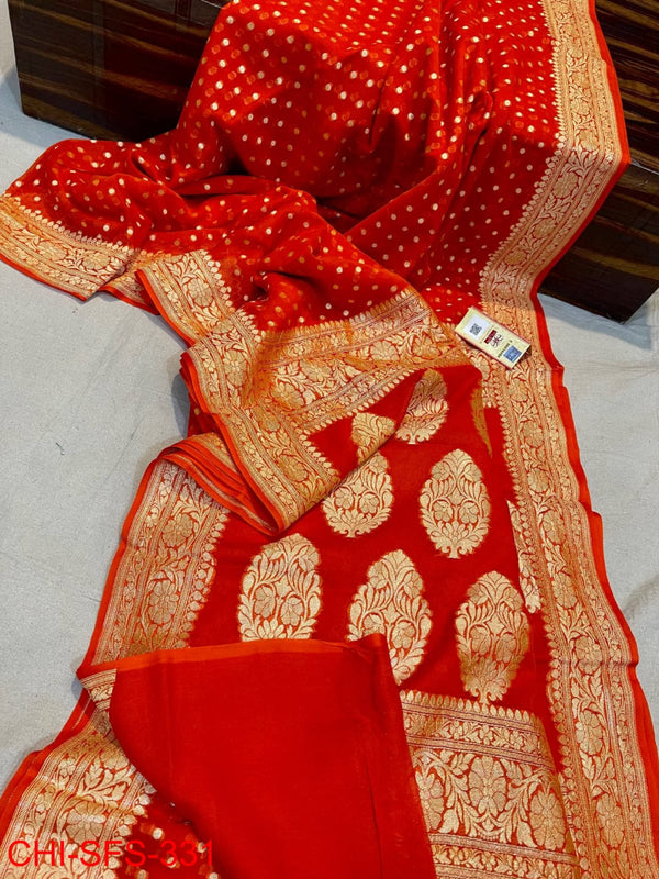 Pure Khaddi Georgette Hand Weaved Full Zari Work Saree with Running Blouse