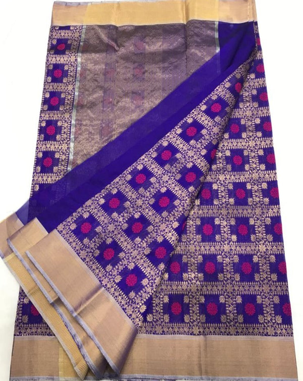 Pure Chanderi Handloom Pattu Silk Saree with All Over Jaal Work Saree