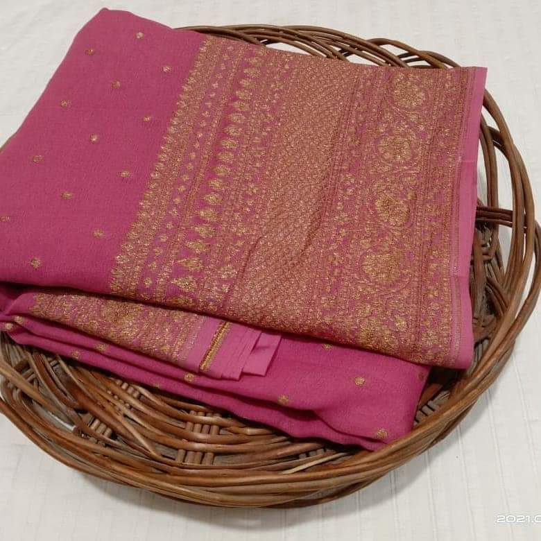 Pure Banarasi Khaddi Georgette Heavy  Border Weaved Saree . ( length- 6.3 meter )