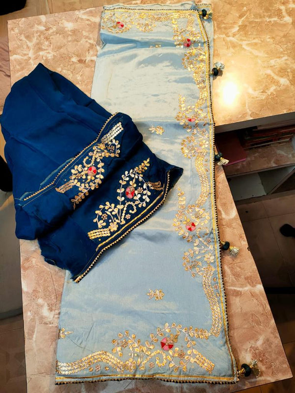 Pure Uppada Silk Gotta Patti work Saree With Blouse.(6.3metr)