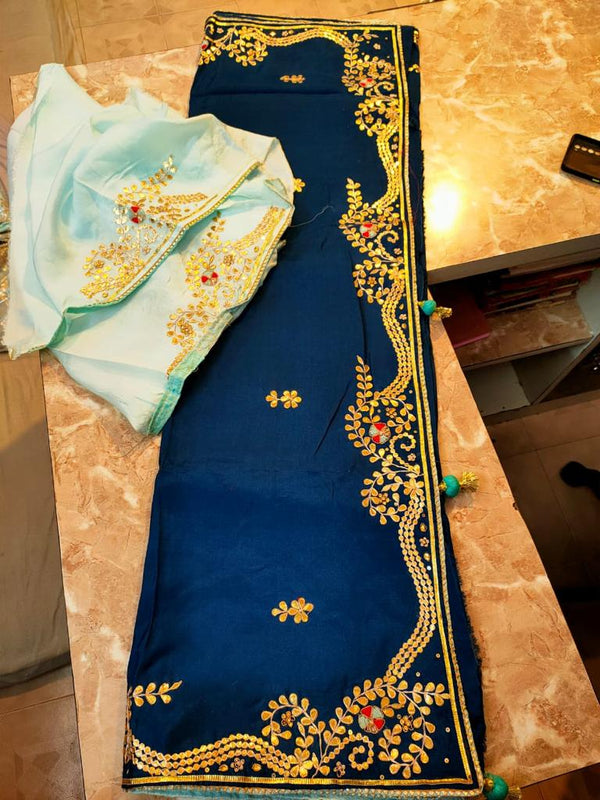 Pure Uppada Silk Gotta Patti work Saree With Blouse.(6.3metr)