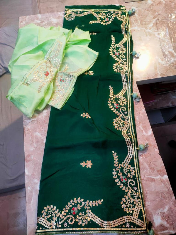 Pure Uppada Silk Gotta Patti work Saree With Blouse.(6.3metr)