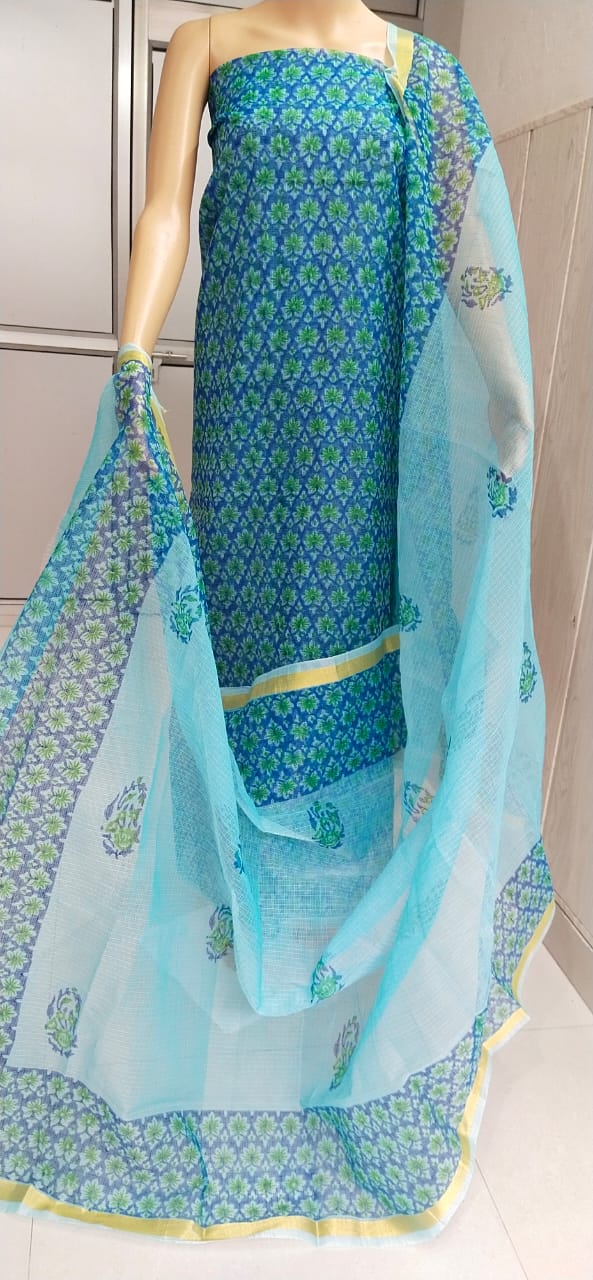 Pure Cotton Kota Doriya Printed Unstitched Suit With Kota Doriya Dupatta.(without Bottom)