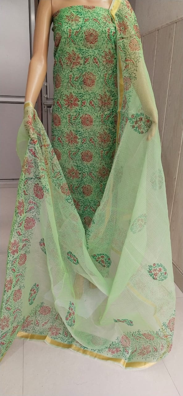 Pure Cotton Kota Doriya Printed Unstitched Suit With Kota Doriya Dupatta.(without Bottom)