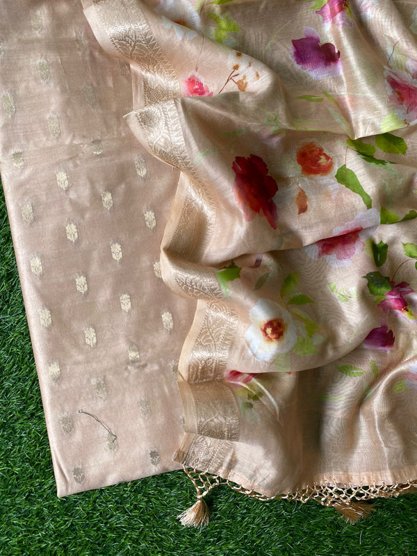 Pure Banarasi Chanderi Zari Booti Weaved Suit With Chanderi Silk Digital Print Dupatta