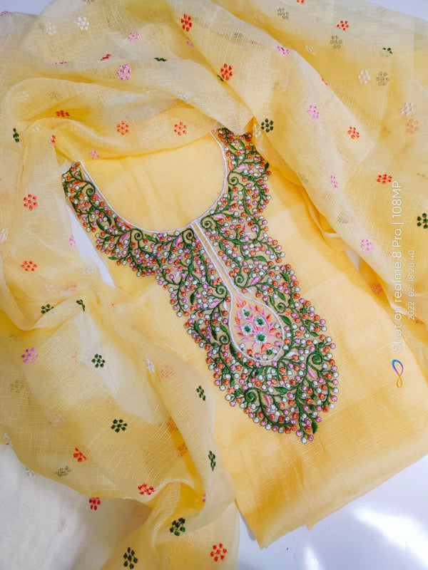 Pure Cotton Kota Doriya Embroidery Unstitched Suit With Dupatta