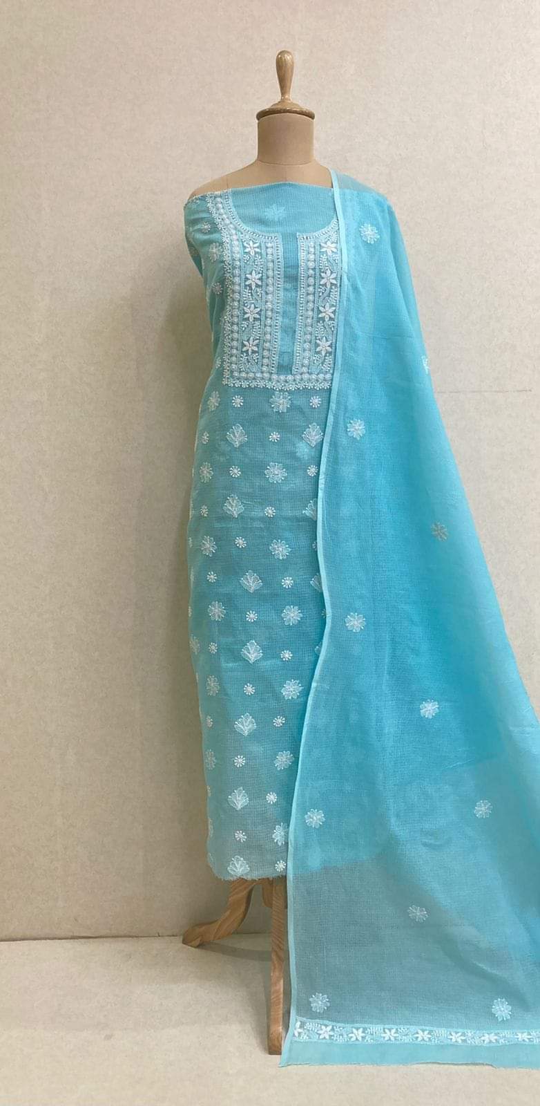 Pure Cotton Kota Doriya Embroidery Unstitched Suit With Dupatta