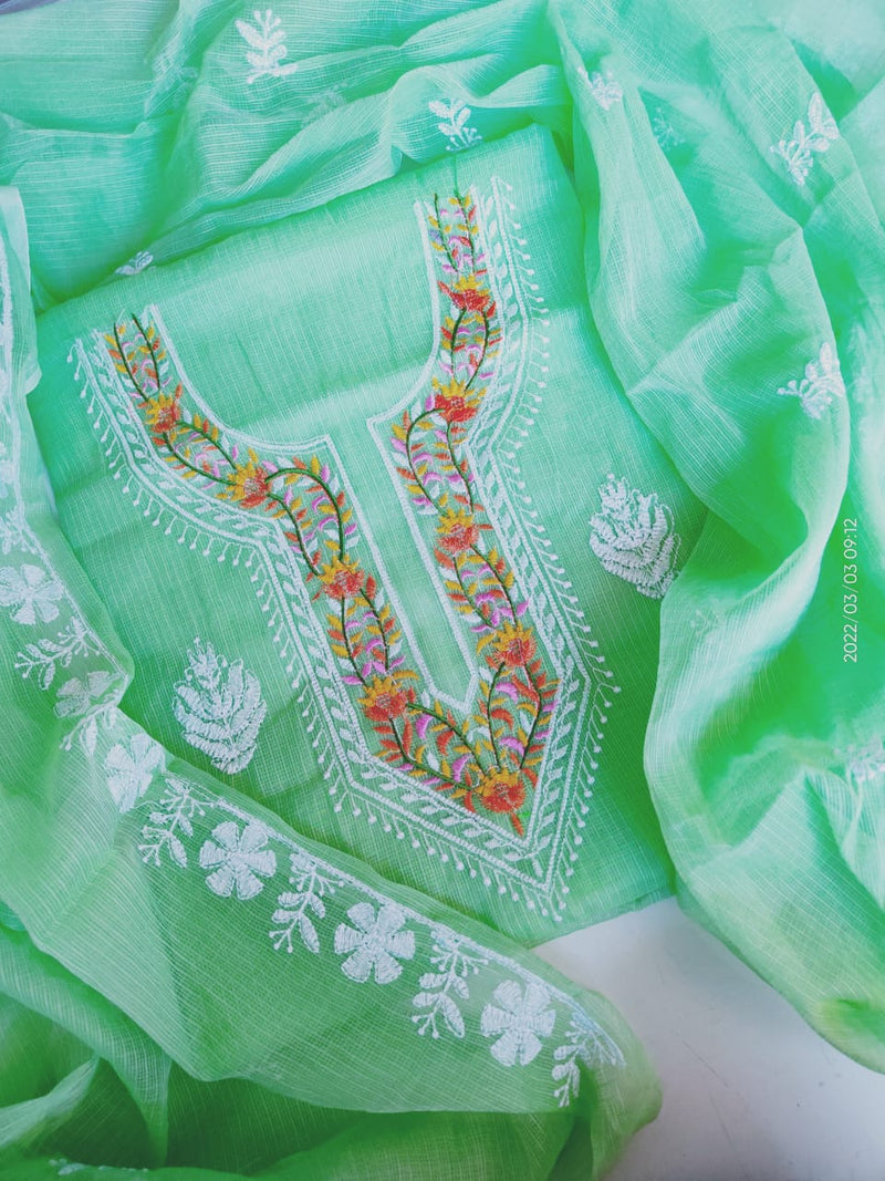 Pure Cotton Kota Doriya Embroidery Unstitched Suit With Dupatta