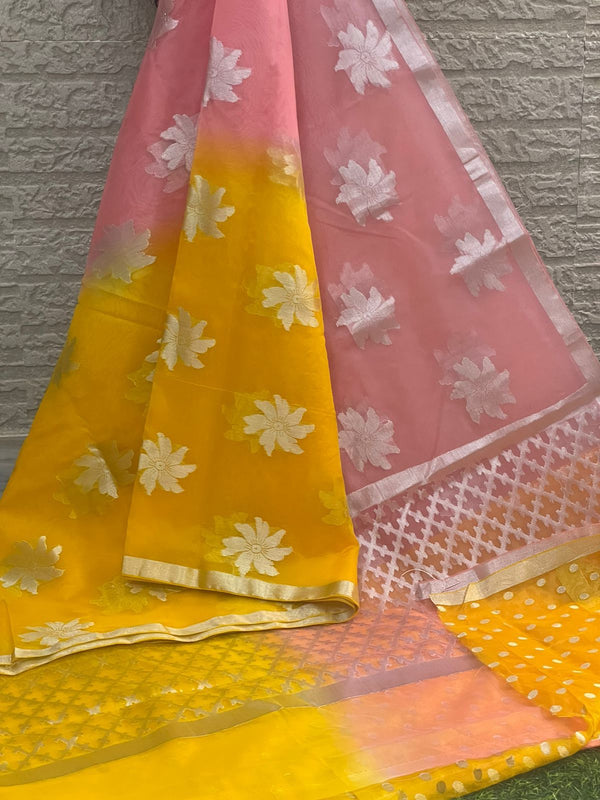 Semi Kora Organza Saree With Silver Zari Work With Blouse