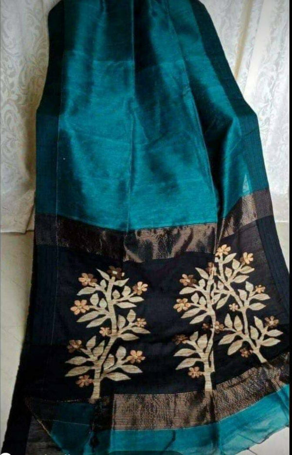 Pure Handloom Linen Silk Jamdani Buti Saree  ( Length- 6.3 meter )