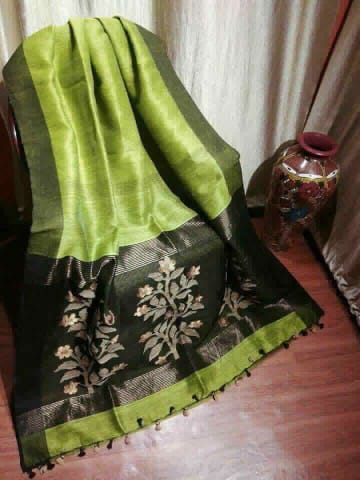 Pure Handloom Linen Silk Jamdani Buti Saree  ( Length- 6.3 meter )