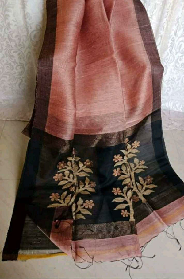 Pure Handloom Linen Silk Jamdani Buti Saree  ( Length- 6.3 meter )