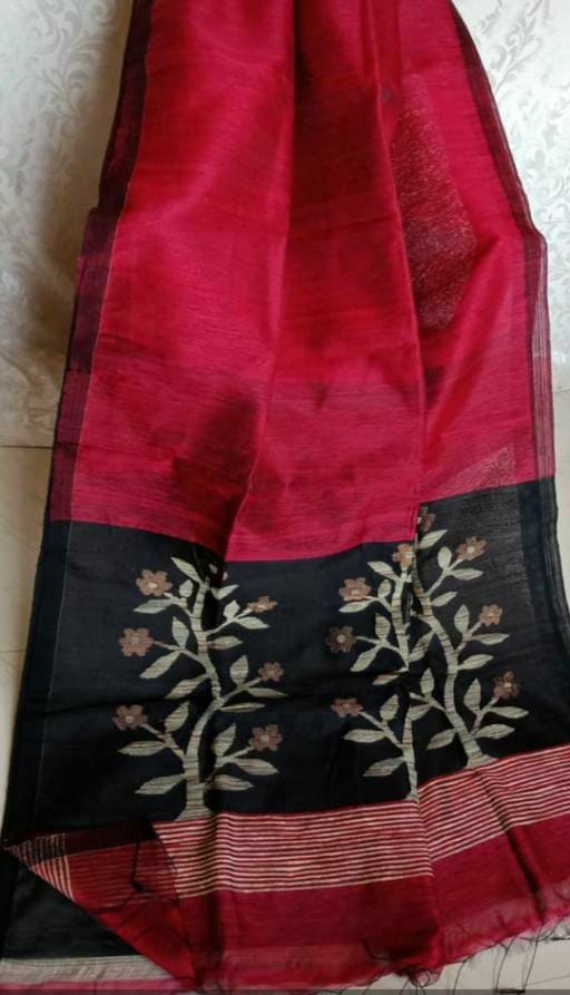 Pure Handloom Linen Silk Jamdani Buti Saree  ( Length- 6.3 meter )