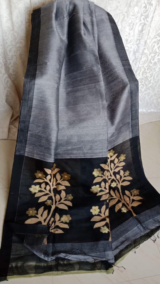 Pure Handloom Linen Silk Jamdani Buti Saree  ( Length- 6.3 meter )