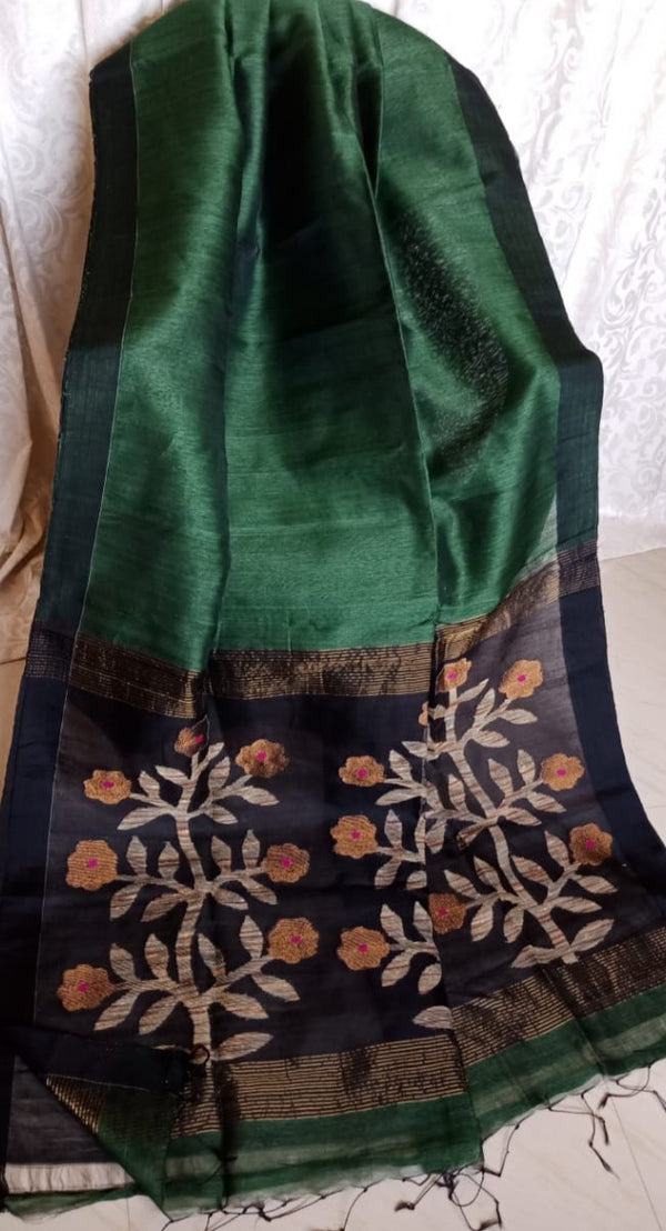 Pure Handloom Linen Silk Jamdani Buti Saree  ( Length- 6.3 meter )