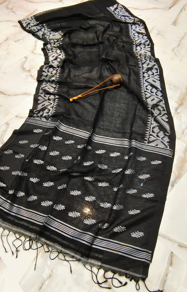 Pure Handloom Linen Silk  Saree With Blouse. ( Length- 6.3 meter )