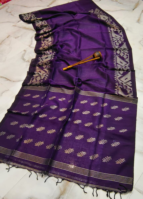 Pure Handloom Linen Silk  Saree With Blouse. ( Length- 6.3 meter )