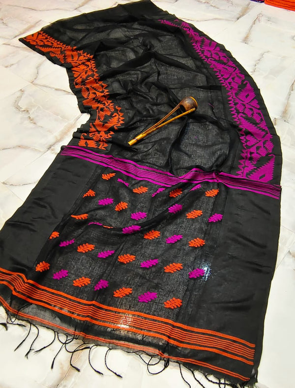 Pure Handloom Linen Silk  Saree With Blouse. ( Length- 6.3 meter )