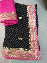 Pure Georgette Lahriya & Bandhej Mothara Print Hand Gotta Patti Work Saree With Blouse.(6.3Metr)