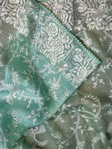 Pure Organza Silk Saree With Parsi Gaara Work.