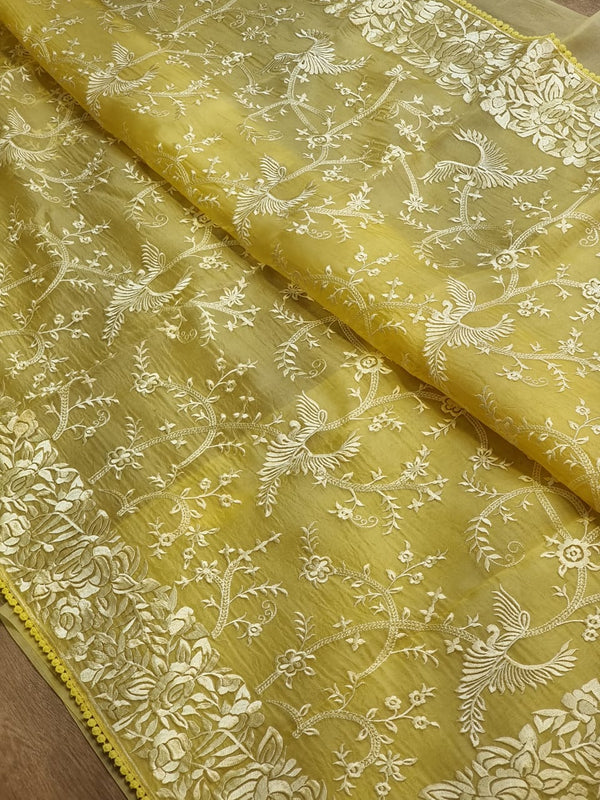 Pure Organza Silk Saree With Parsi Gaara Work.