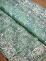 Pure Organza Silk Saree With Parsi Gaara Work.