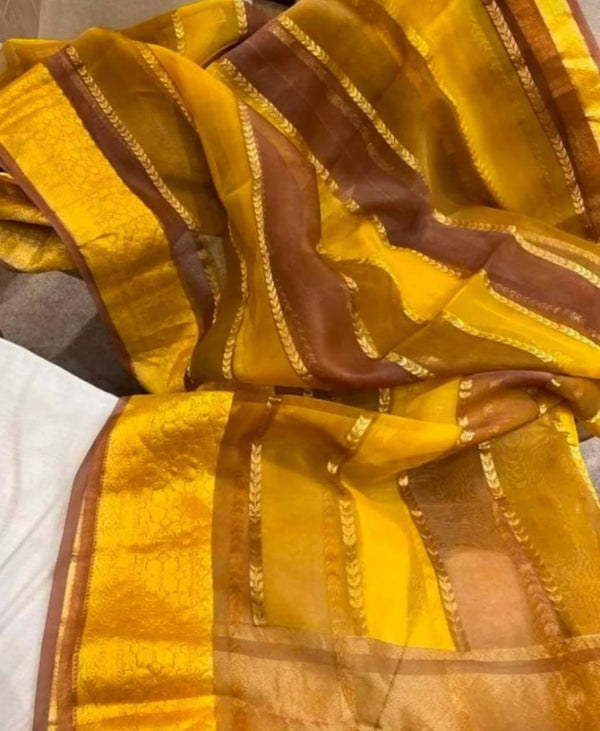 Semi Kora Organza Silk Allover Zari Lining Saree With With Blouse