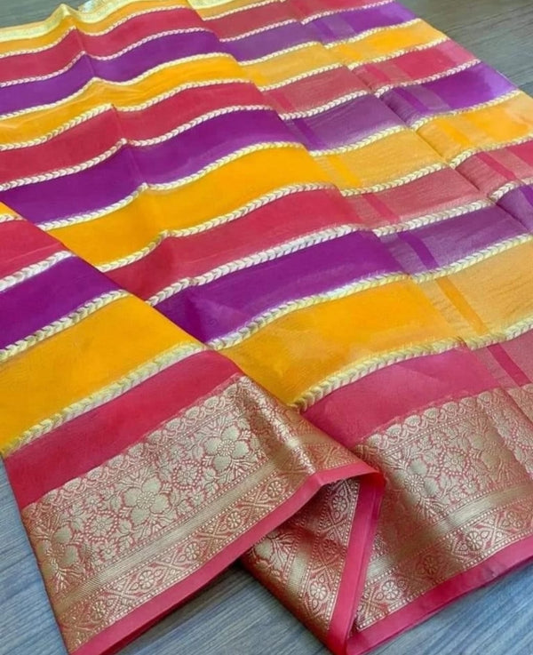 Semi Kora Organza Silk Allover Zari Lining Saree With With Blouse