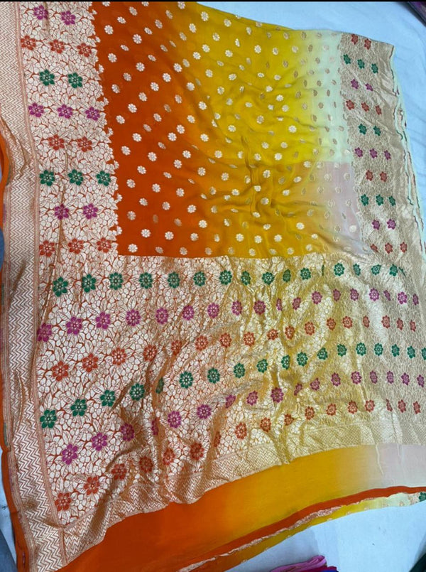 Pure Banarsi Handloom Khaddi Georgette Silk Saree With Water Zari Work