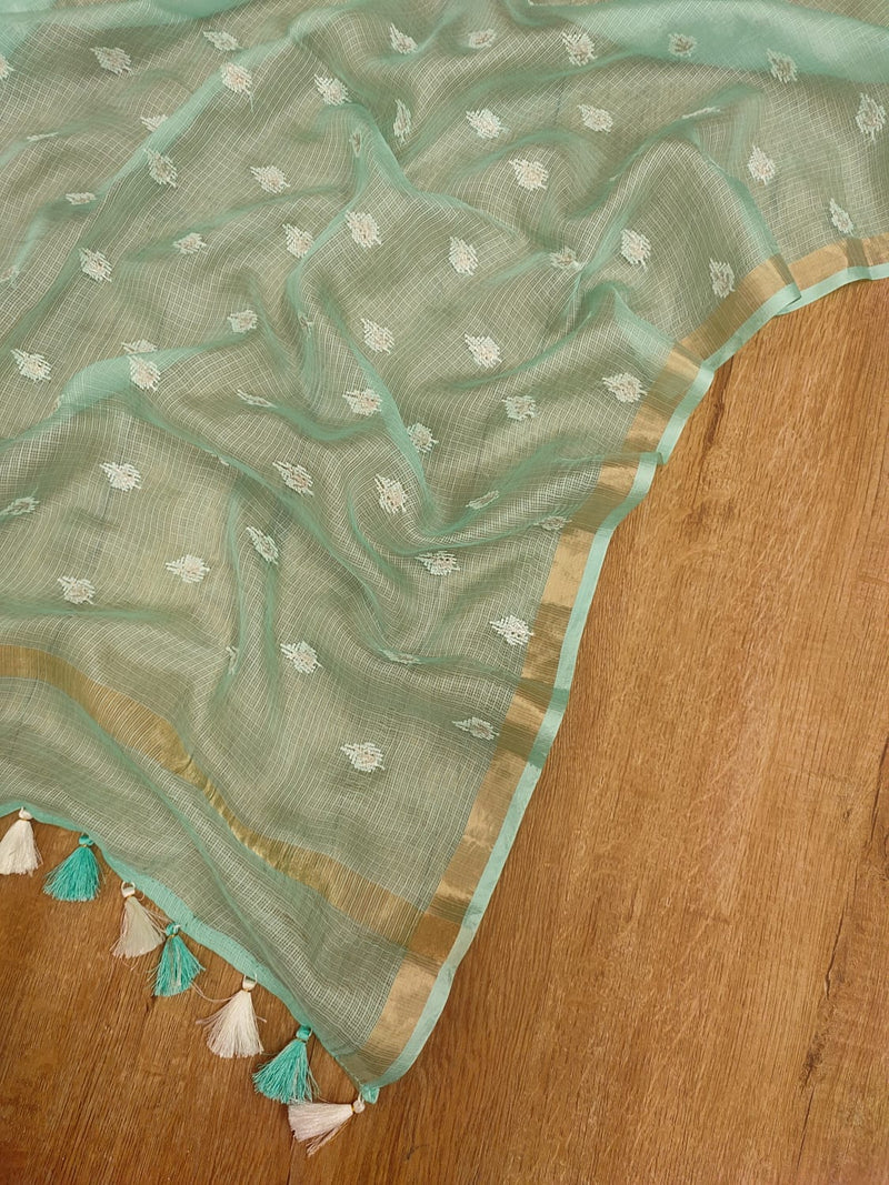 Banarasi Pure Organza Silk Embroidery Unstitched Suit With Katan Kota Doriya Dupatta.