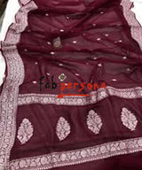 Pure Hand loom  Khaddi Georgette Saree with Silver Zari Weaving blouse  ( length- 6.3 meter )