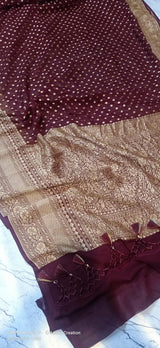 Pure Banarasi Handloom Khaddi Georgette Silk Saree with Zari Work ( length- 6.3 meter )