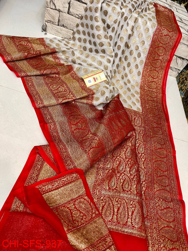 Pure Banarasi Handloom Khaddi Georgette Silk Saree with Zari Work ( length- 6.3 meter )