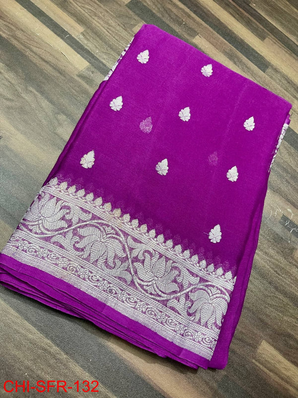 Pure Banarasi Handloom Khaddi Chiffon Silk Saree with Zari Work ( length- 6.3 meter )