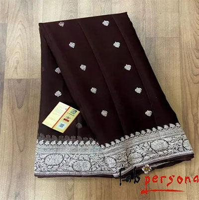 Pure Hand loom  Khaddi Georgette Saree with Silver Zari Weaving blouse  ( length- 6.3 meter )