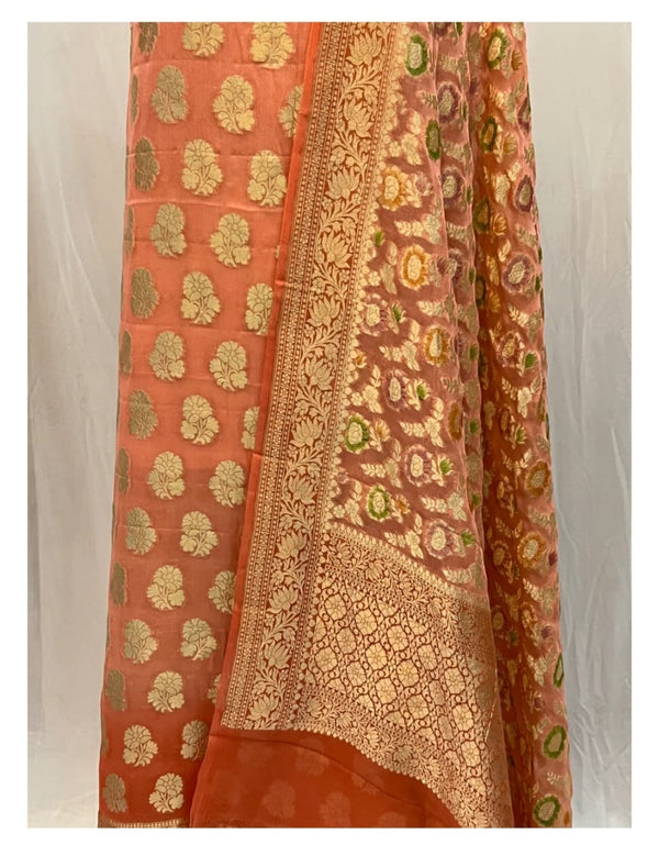 Pure Khaddi Georgette Unstitched Suit With water Zari Work.