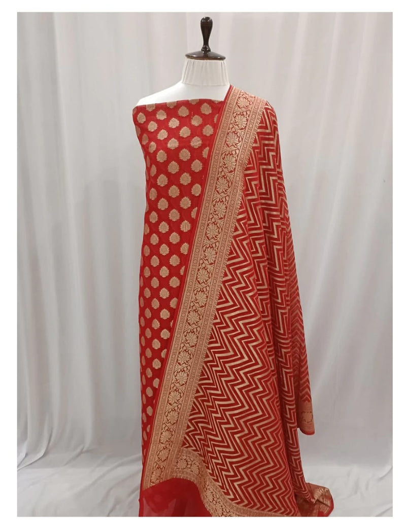 Pure Khaddi Georgette Unstitched Suit With water Zari Work.