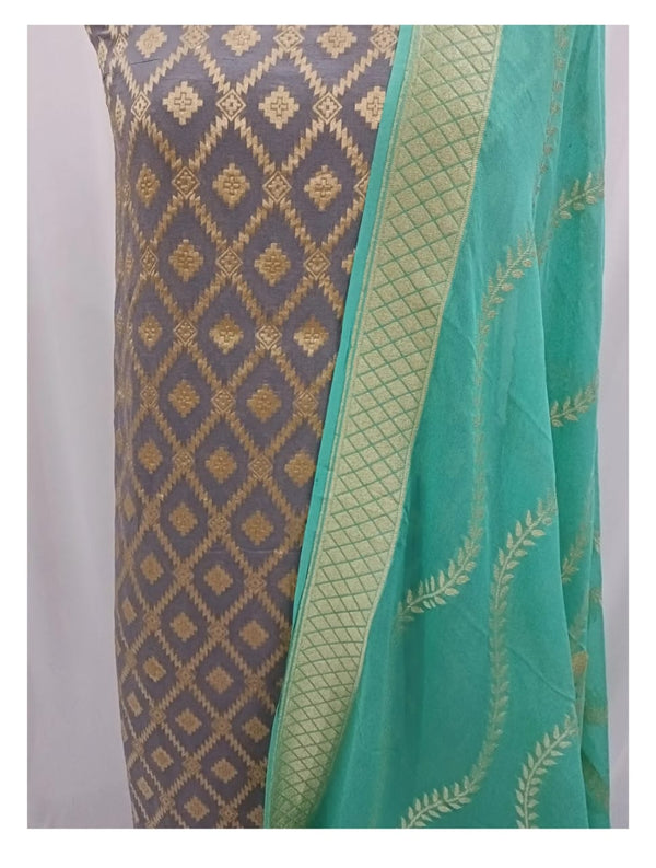 Pure Khaddi Georgette Unstitched Suit With water Zari Work.