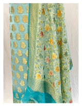 Pure Khaddi Georgette Unstitched Suit With water Zari Work.