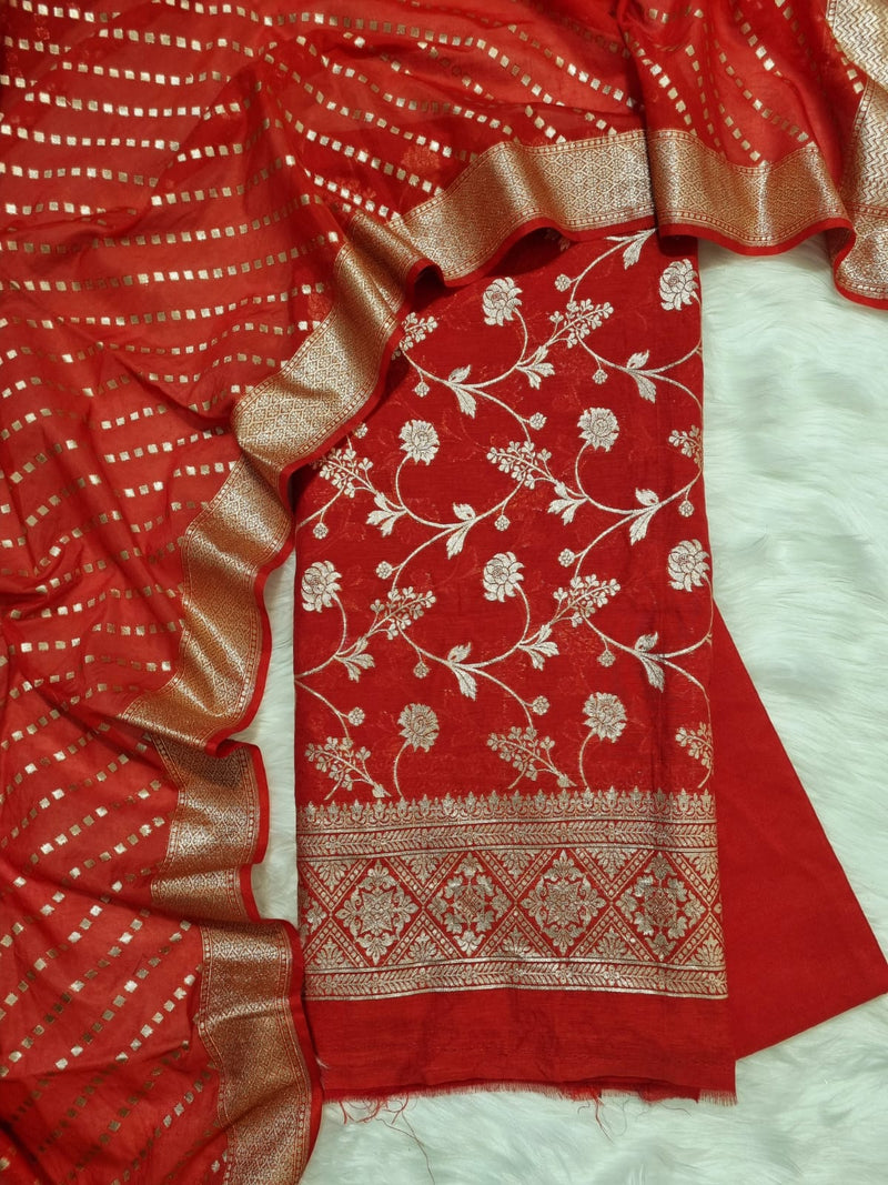 Pure Banarasi Chanderi Silk Daman Work Unstitched Suit With Chanderi Silk Dupatta.